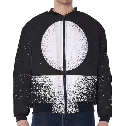 Black And White Moonlight Print Zip Sleeve Bomber Jacket