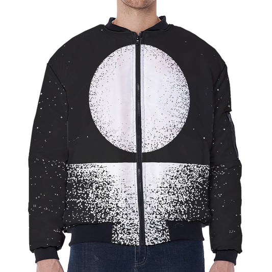 Black And White Moonlight Print Zip Sleeve Bomber Jacket