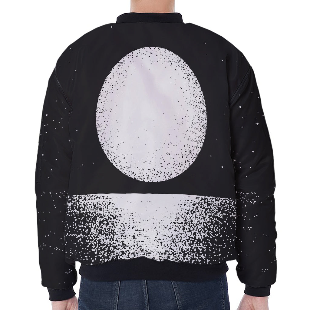 Black And White Moonlight Print Zip Sleeve Bomber Jacket