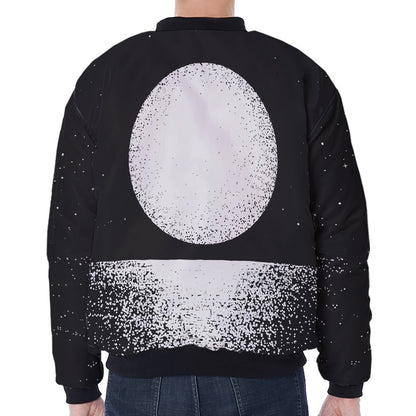 Black And White Moonlight Print Zip Sleeve Bomber Jacket