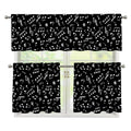 Black And White Music Note Pattern Print 3 Piece Kitchen Curtains