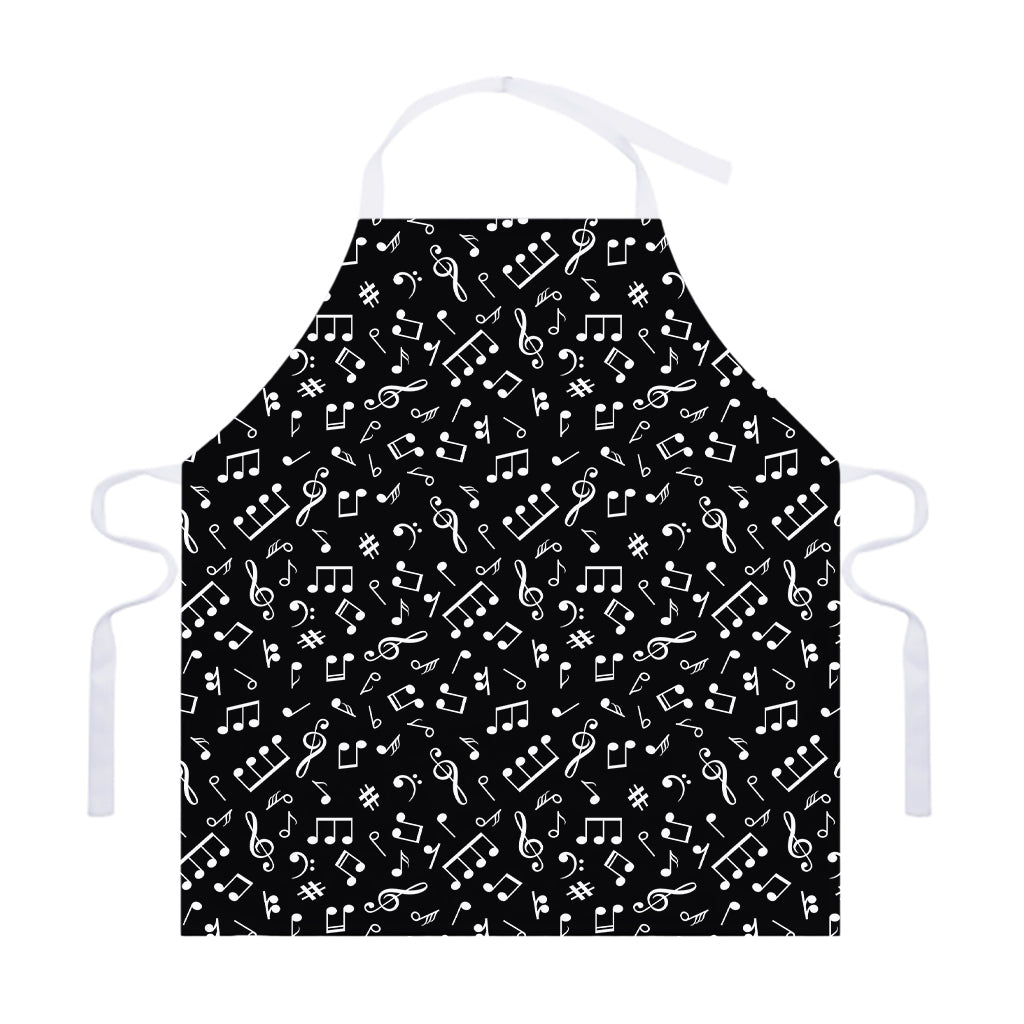 Black And White Music Note Pattern Print Adjustable Apron