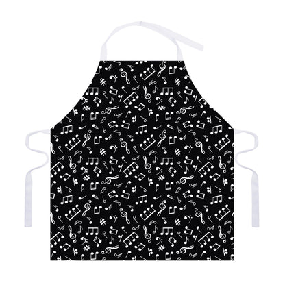 Black And White Music Note Pattern Print Adjustable Apron
