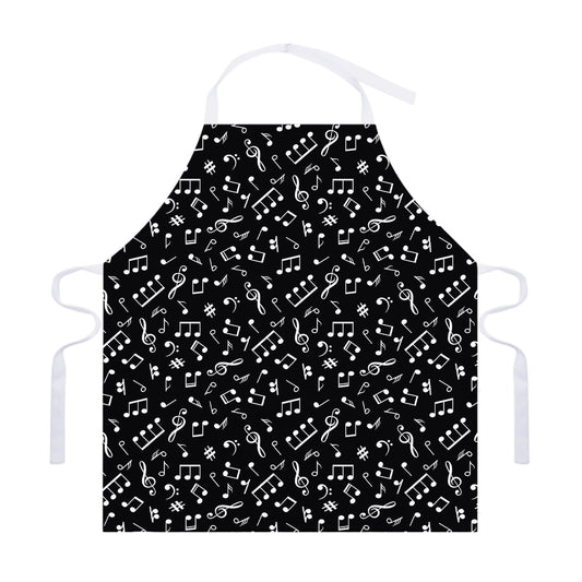 Black And White Music Note Pattern Print Adjustable Apron