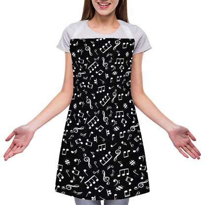 Black And White Music Note Pattern Print Adjustable Apron