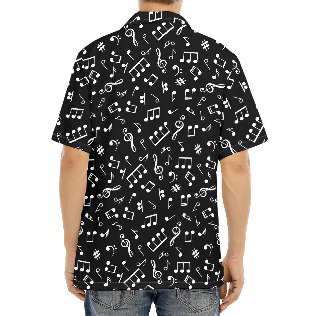 Black And White Music Note Pattern Print Aloha Shirt