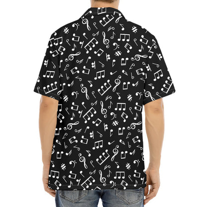 Black And White Music Note Pattern Print Aloha Shirt