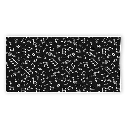 Black And White Music Note Pattern Print Beach Towel