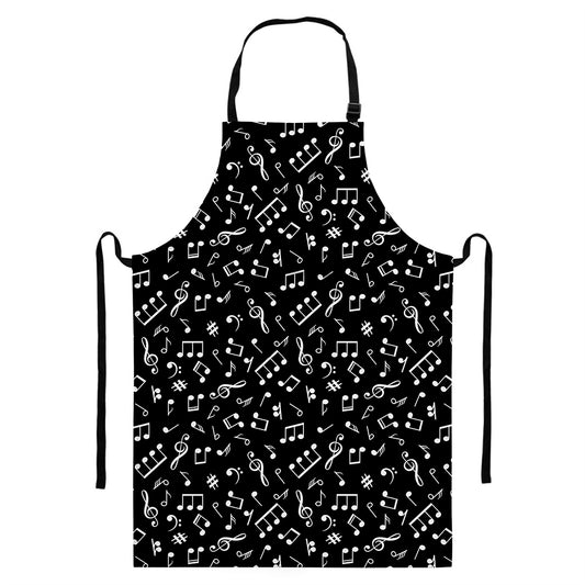 Black And White Music Note Pattern Print Bib Apron With Pocket