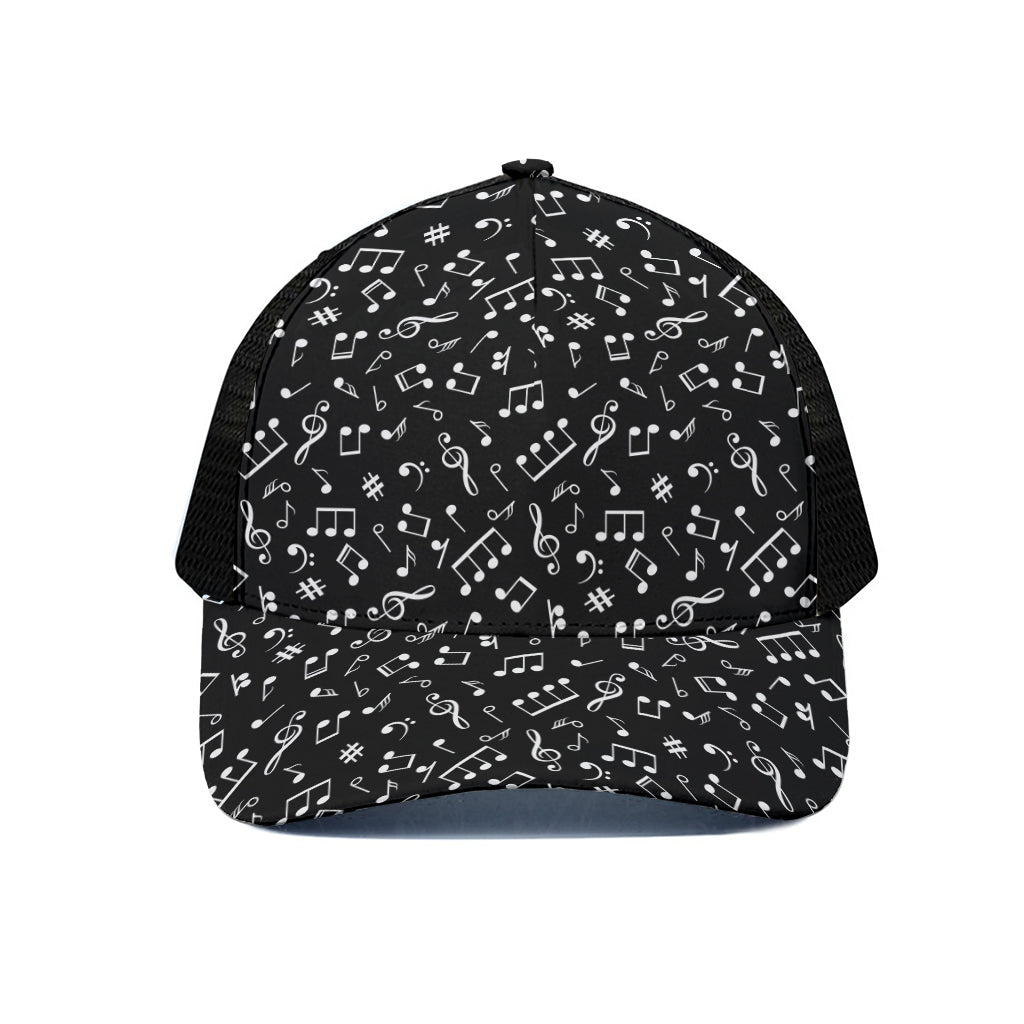 Black And White Music Note Pattern Print Black Mesh Trucker Cap