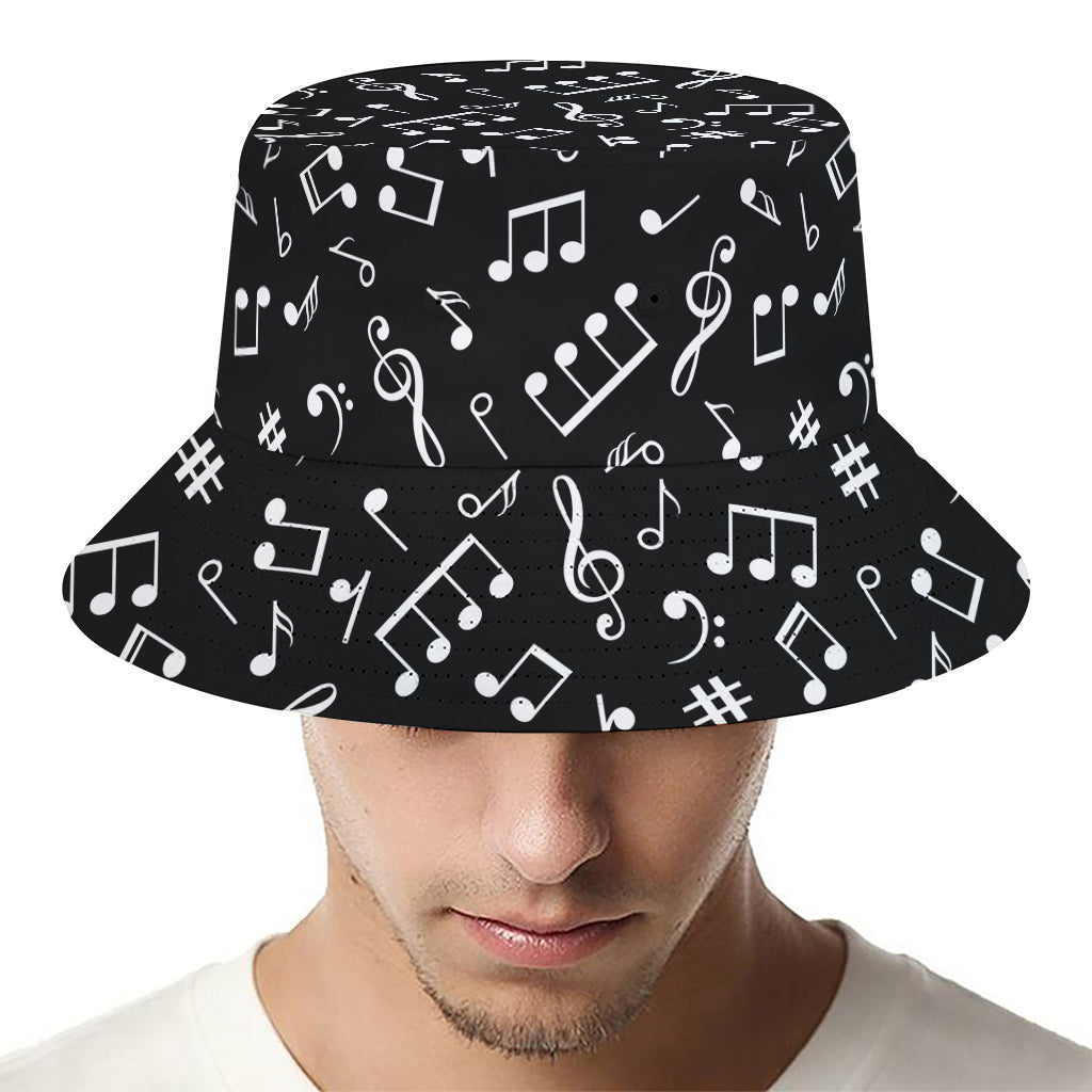 Black And White Music Note Pattern Print Bucket Hat