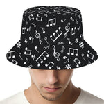 Black And White Music Note Pattern Print Bucket Hat