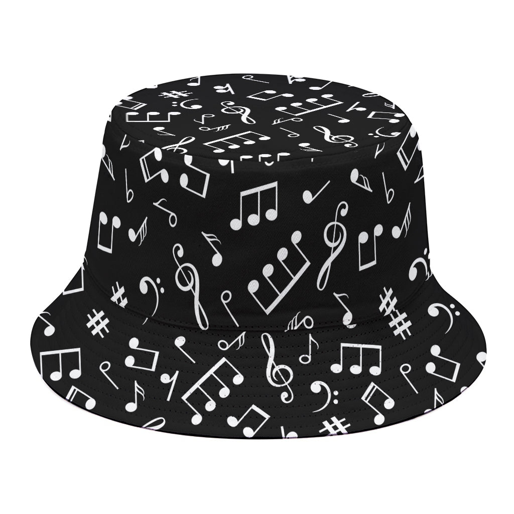 Black And White Music Note Pattern Print Bucket Hat