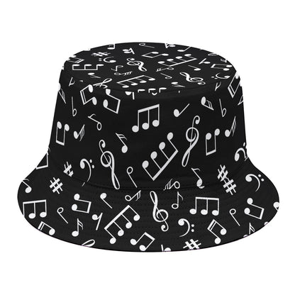 Black And White Music Note Pattern Print Bucket Hat