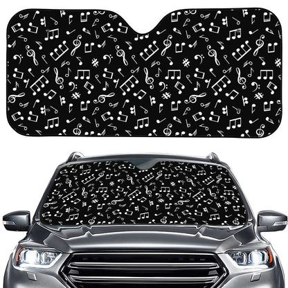Black And White Music Note Pattern Print Car Windshield Sun Shade