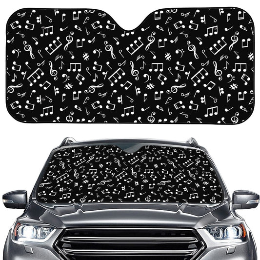 Black And White Music Note Pattern Print Car Windshield Sun Shade