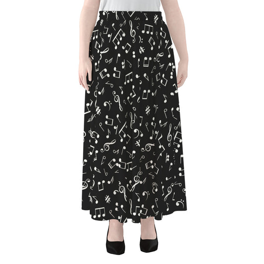 Black And White Music Note Pattern Print Chiffon Maxi Skirt
