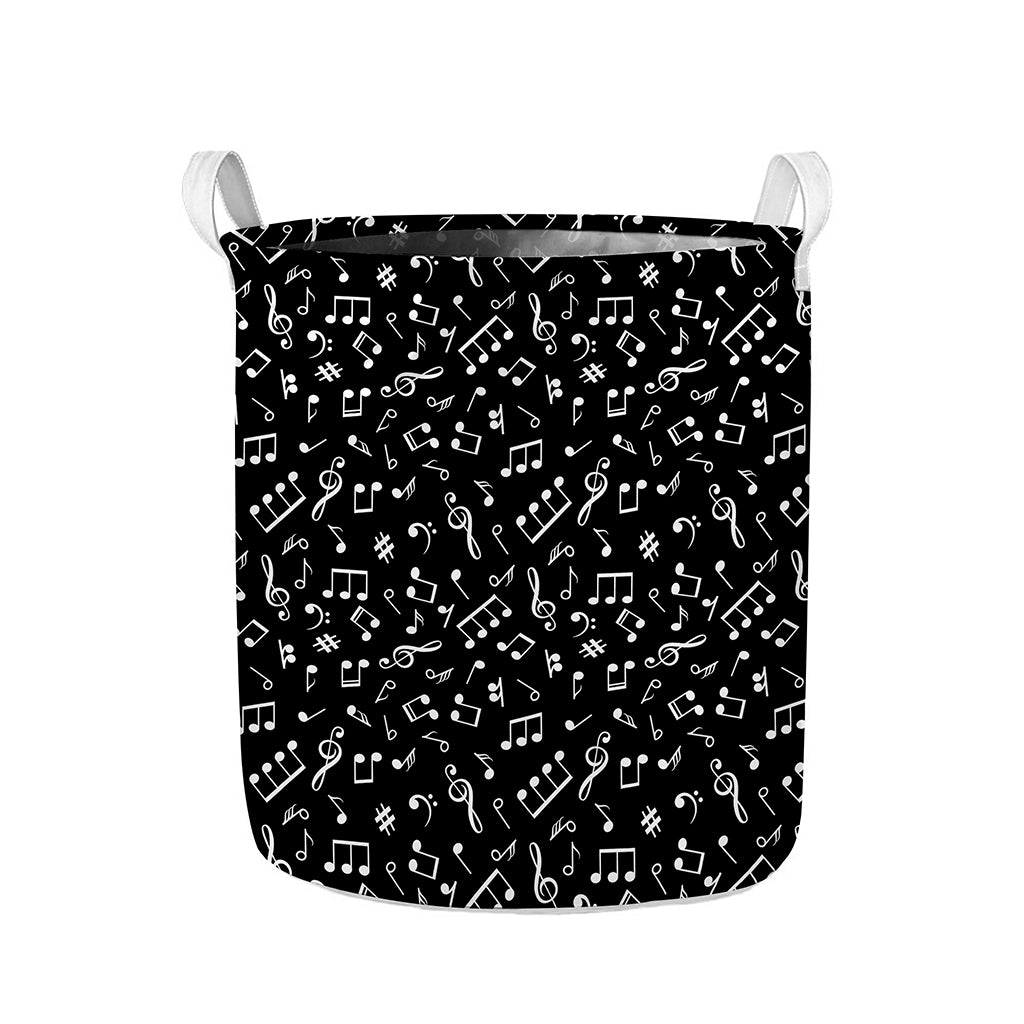 Black And White Music Note Pattern Print Collapsible Laundry Basket