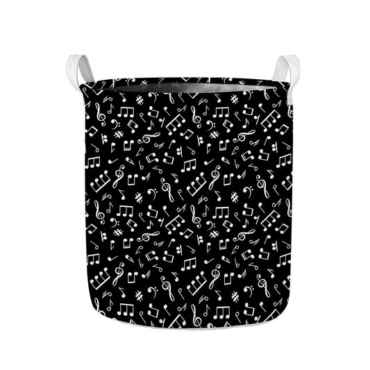 Black And White Music Note Pattern Print Collapsible Laundry Basket