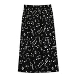 Black And White Music Note Pattern Print Cotton Front Slit Maxi Skirt