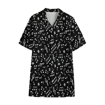 Black And White Music Note Pattern Print Cotton Hawaiian Shirt