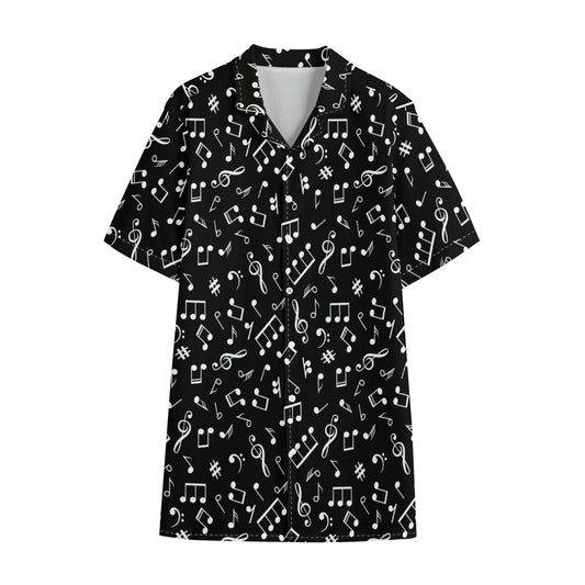 Black And White Music Note Pattern Print Cotton Hawaiian Shirt