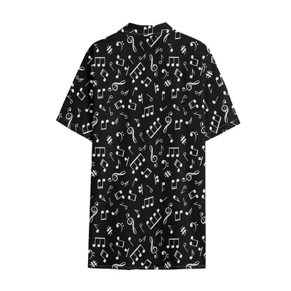 Black And White Music Note Pattern Print Cotton Hawaiian Shirt