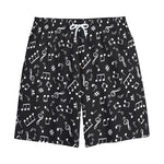 Black And White Music Note Pattern Print Cotton Shorts