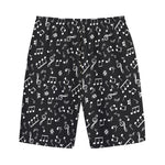 Black And White Music Note Pattern Print Cotton Shorts
