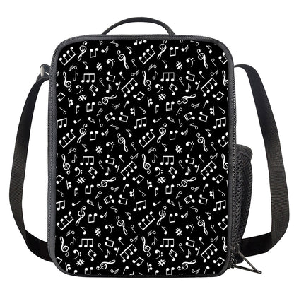 Black And White Music Note Pattern Print Crossbody Lunch Bag