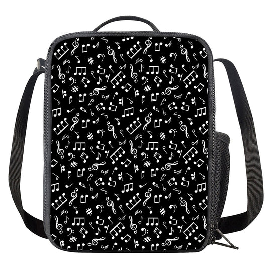 Black And White Music Note Pattern Print Crossbody Lunch Bag