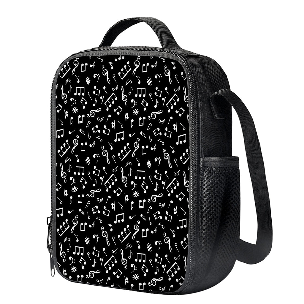 Black And White Music Note Pattern Print Crossbody Lunch Bag