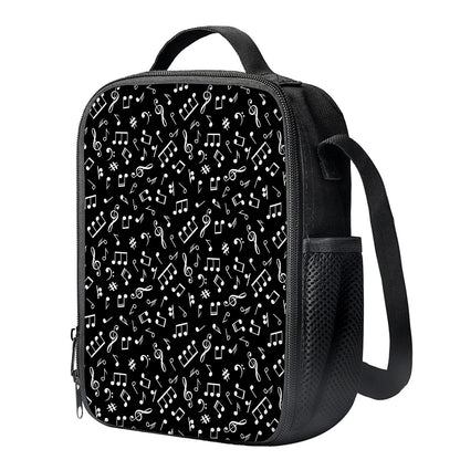 Black And White Music Note Pattern Print Crossbody Lunch Bag