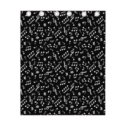 Black And White Music Note Pattern Print Curtain