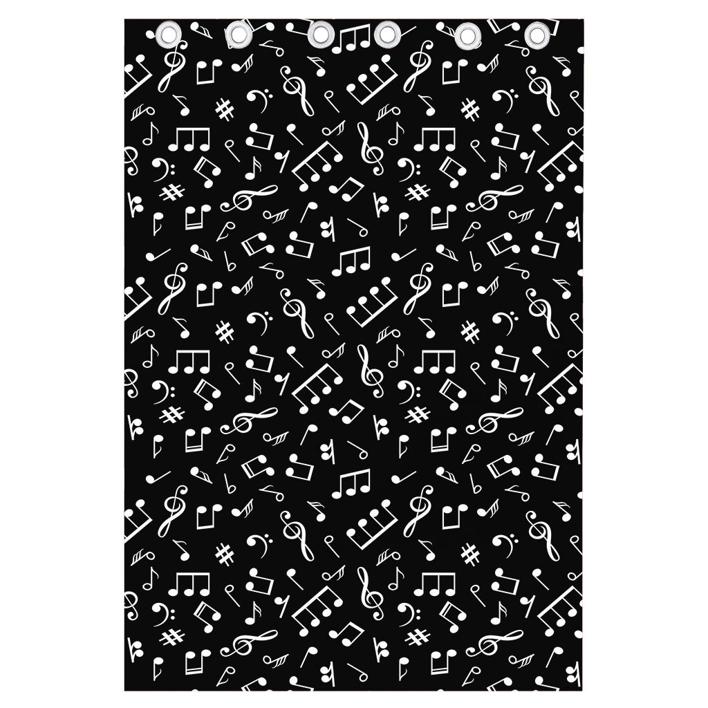 Black And White Music Note Pattern Print Curtain