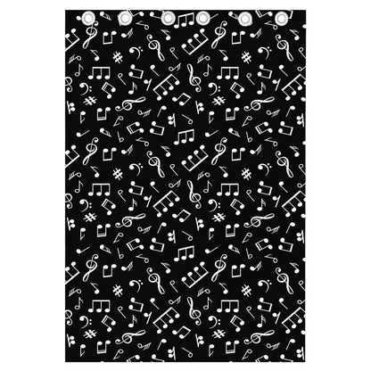 Black And White Music Note Pattern Print Curtain