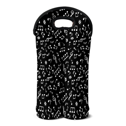 Black And White Music Note Pattern Print Double Neoprene Wine Tote