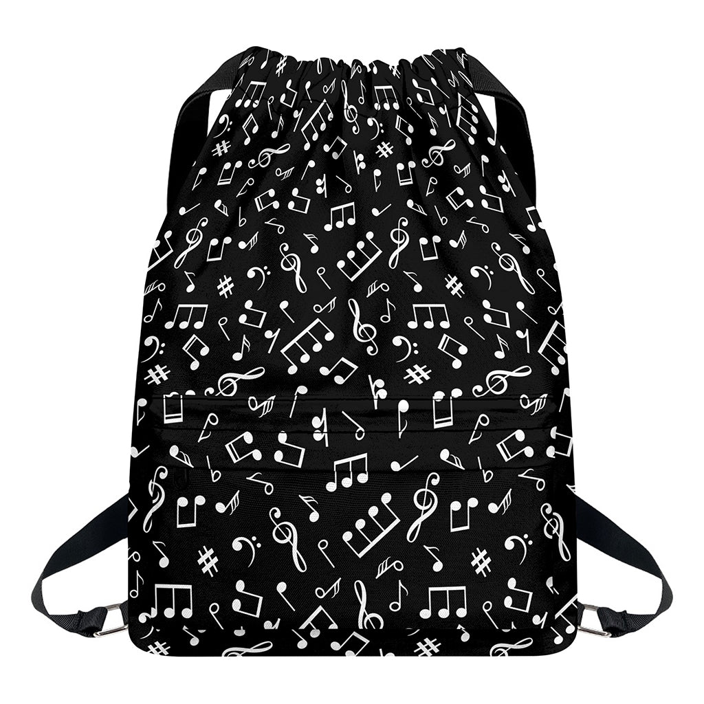Black And White Music Note Pattern Print Drawstring Backpack