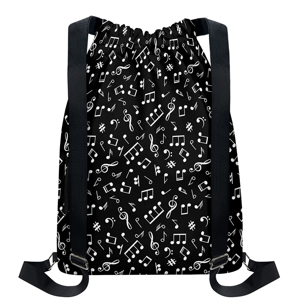 Black And White Music Note Pattern Print Drawstring Backpack