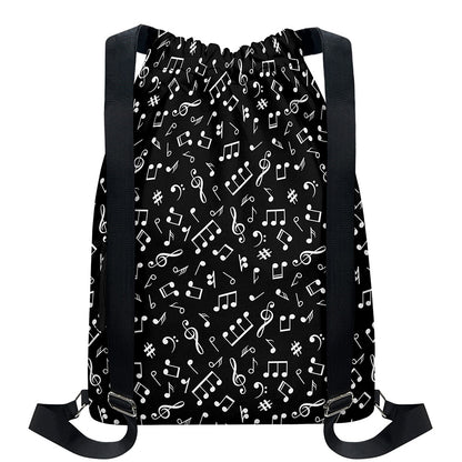 Black And White Music Note Pattern Print Drawstring Backpack