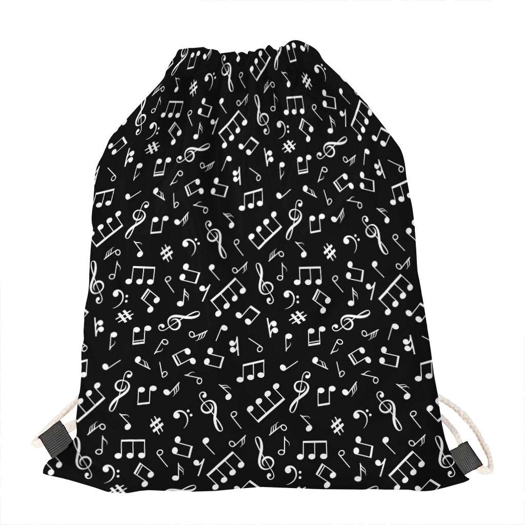 Black And White Music Note Pattern Print Drawstring Bag