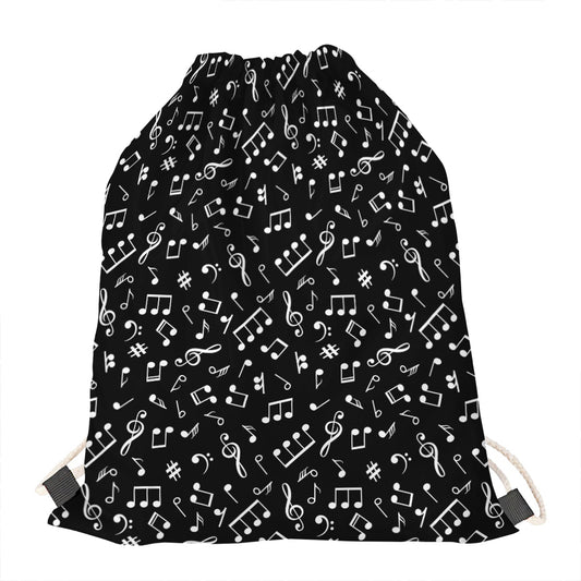 Black And White Music Note Pattern Print Drawstring Bag