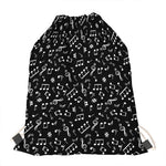 Black And White Music Note Pattern Print Drawstring Bag