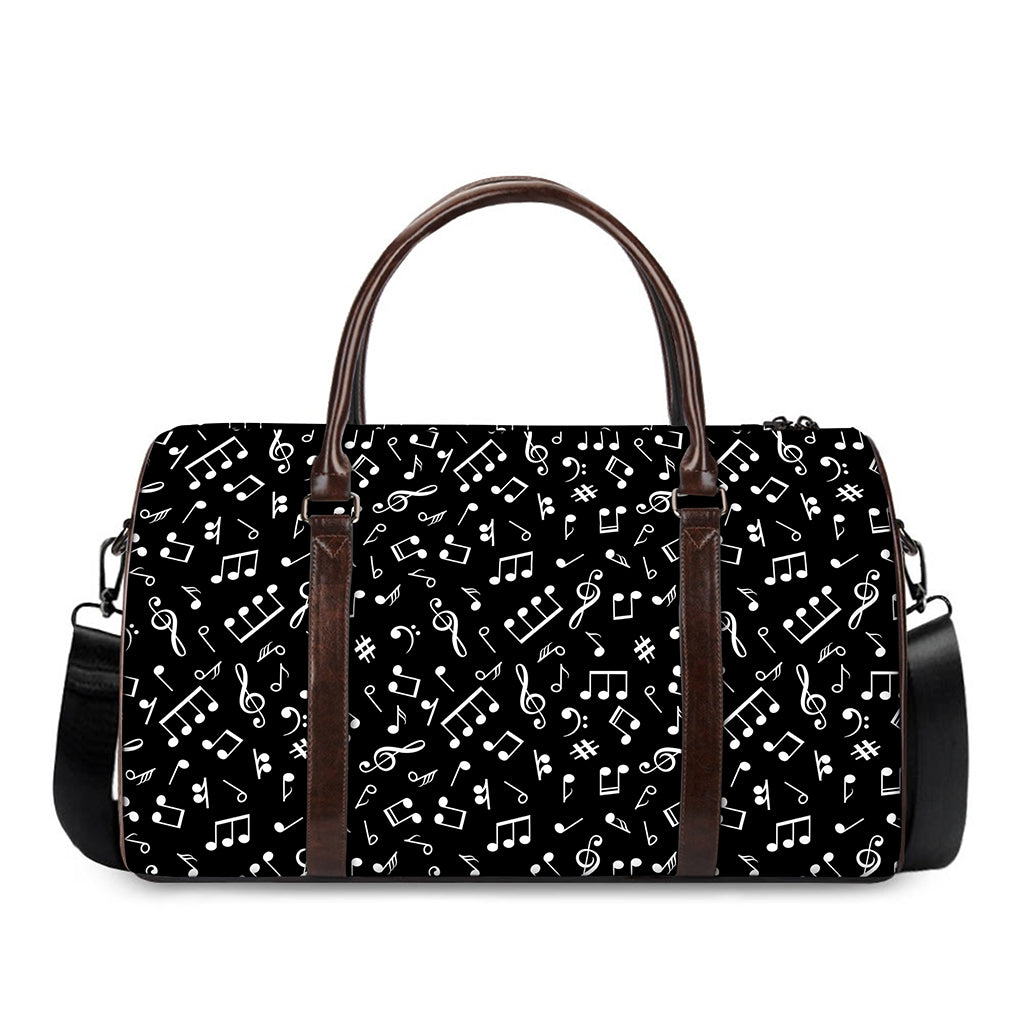 Black And White Music Note Pattern Print Duffle Bag