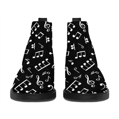 Black And White Music Note Pattern Print Flat Ankle Boots