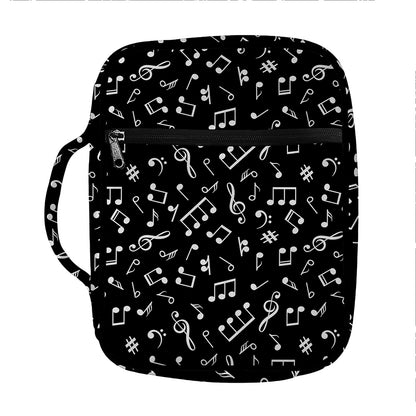 Black And White Music Note Pattern Print Front Pocket Bible Bag