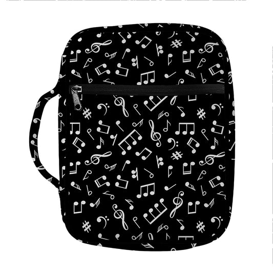 Black And White Music Note Pattern Print Front Pocket Bible Bag