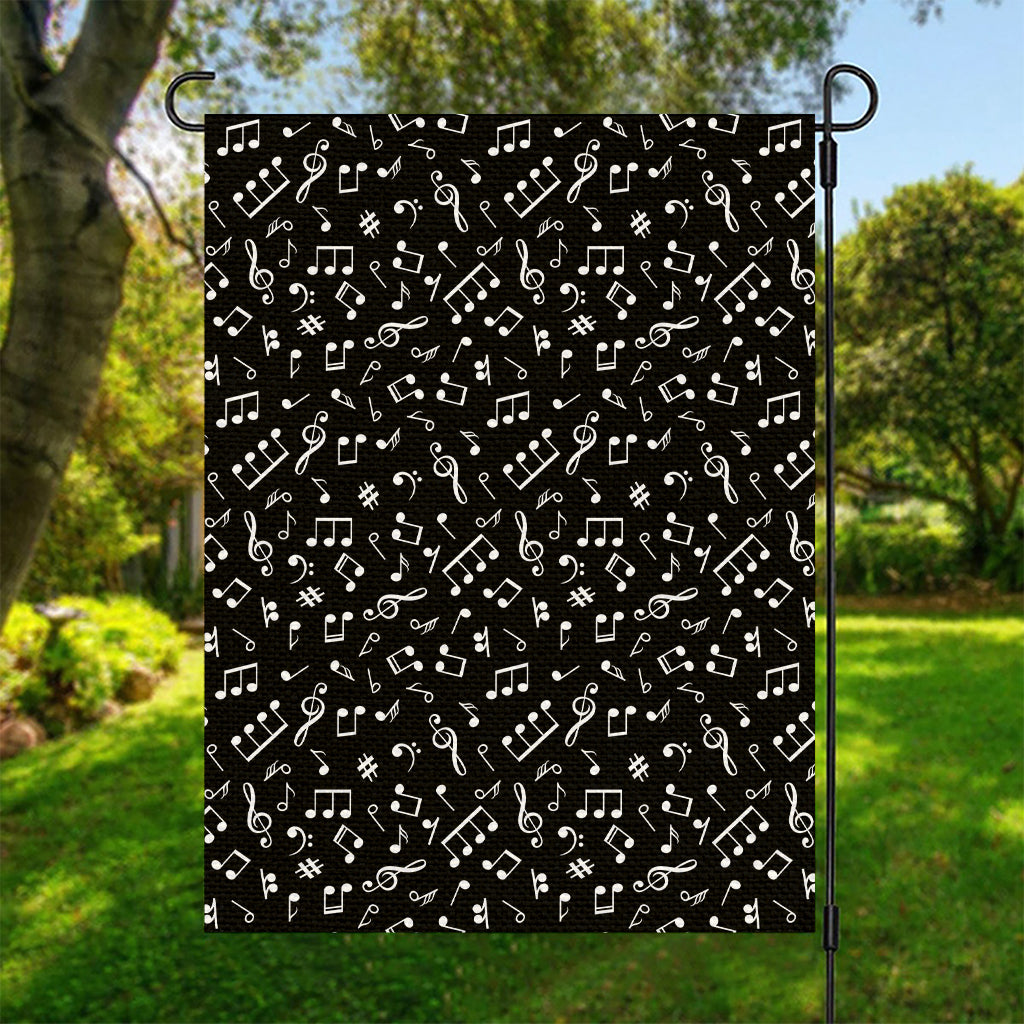 Black And White Music Note Pattern Print Garden Flag