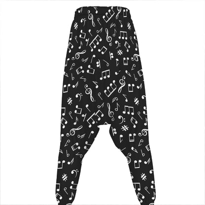 Black And White Music Note Pattern Print Hammer Pants