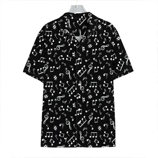 Black And White Music Note Pattern Print Hawaiian Shirt